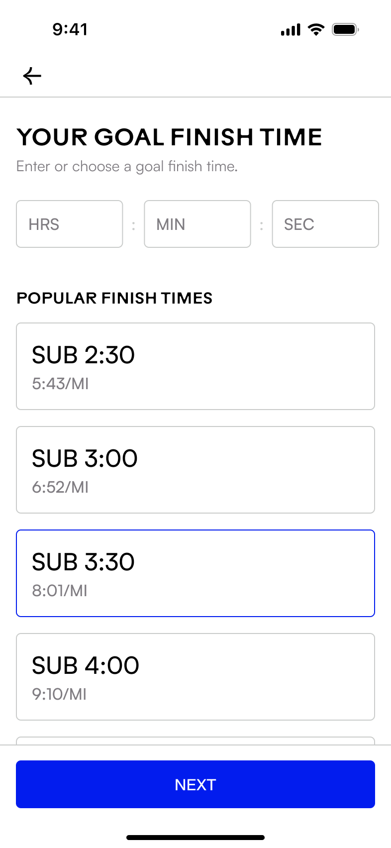 Set your goal finish time