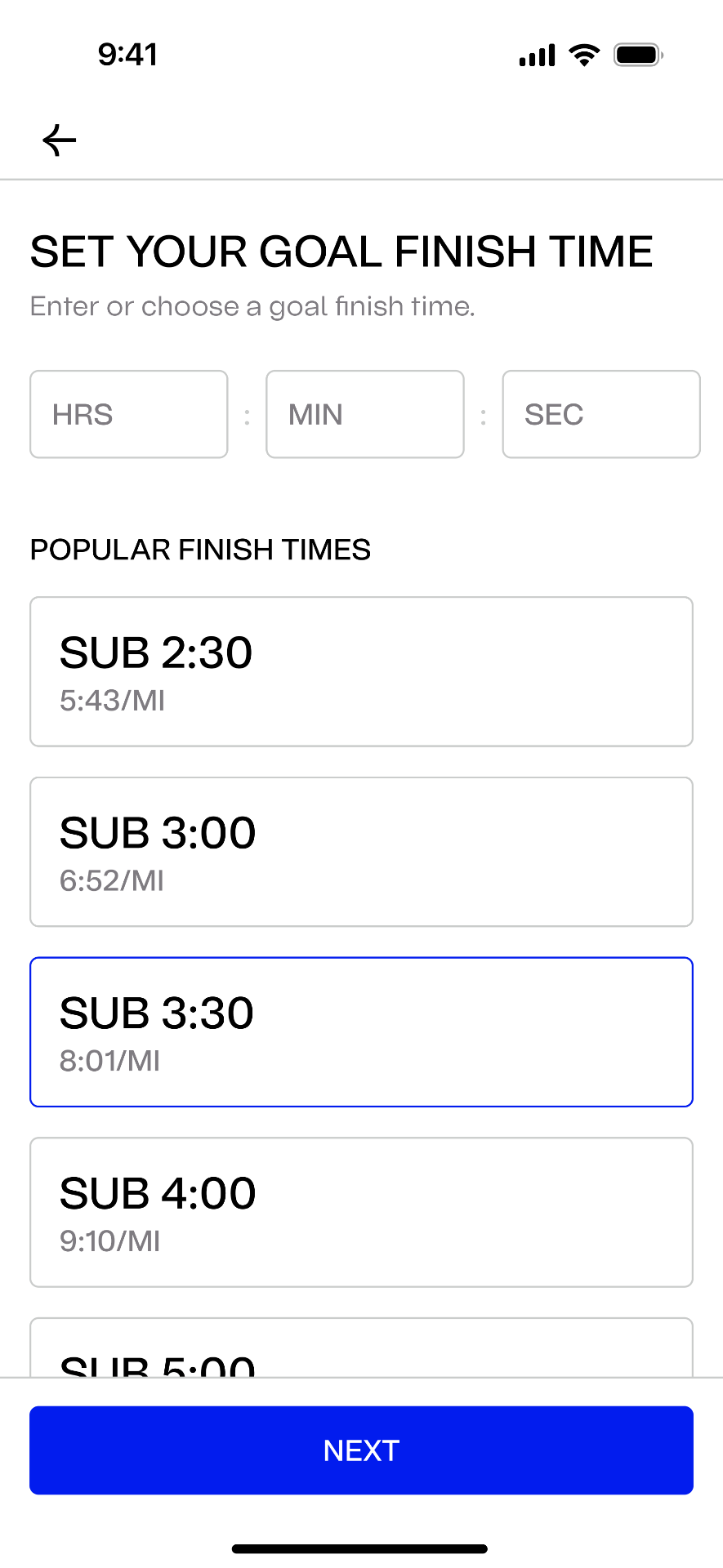 Set your goal finish time